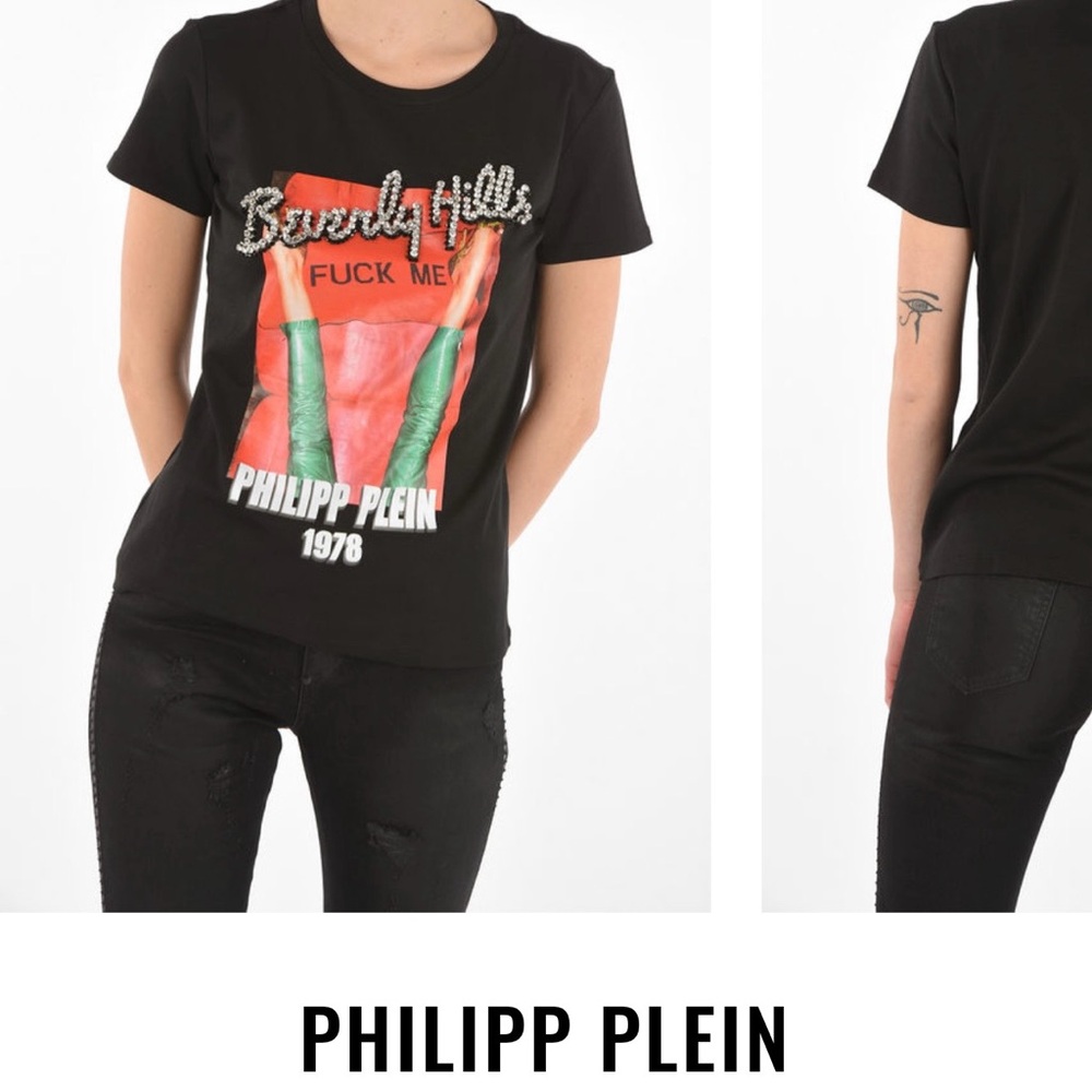 Philipp Plein Black Graphic Tee with Red and Green Accents